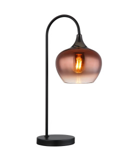 Maxy Arc Bedside Table Lamp Matt Black Copper Glass Shade 1x E27-1