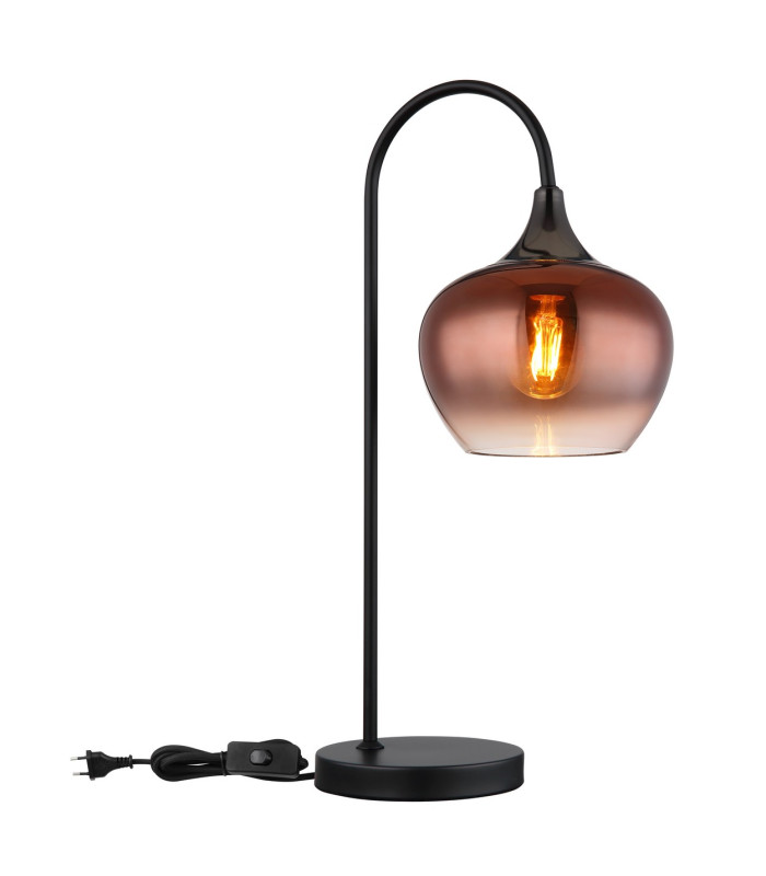 Maxy Arc Bedside Table Lamp Matt Black Copper Glass Shade 1x E27-3