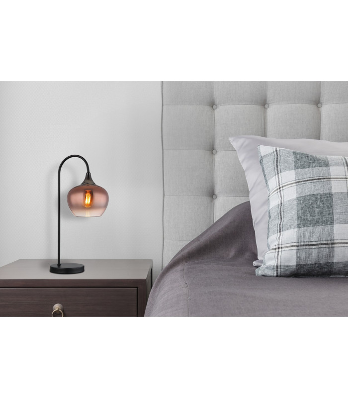 Maxy Arc Bedside Table Lamp Matt Black Copper Glass Shade 1x E27-4