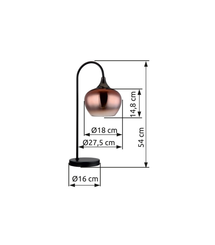 Maxy Arc Bedside Table Lamp Matt Black Copper Glass Shade 1x E27-6