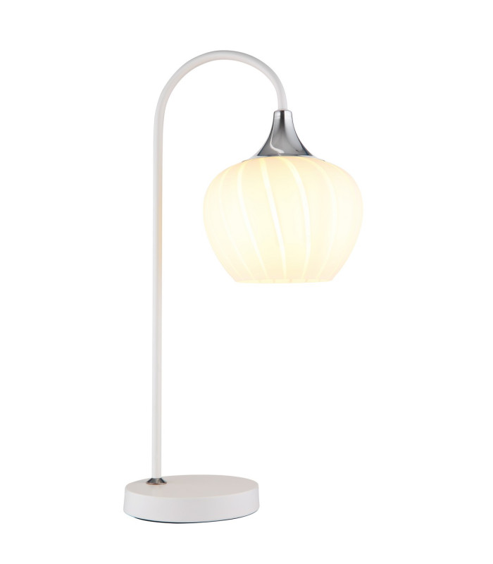 Maxy Arc Bedside Table Lamp White Matt Opal Glass Shade 1x E27-1