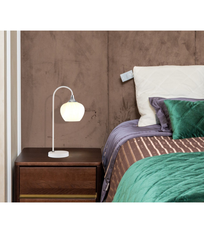 Maxy Arc Bedside Table Lamp White Matt Opal Glass Shade 1x E27-5
