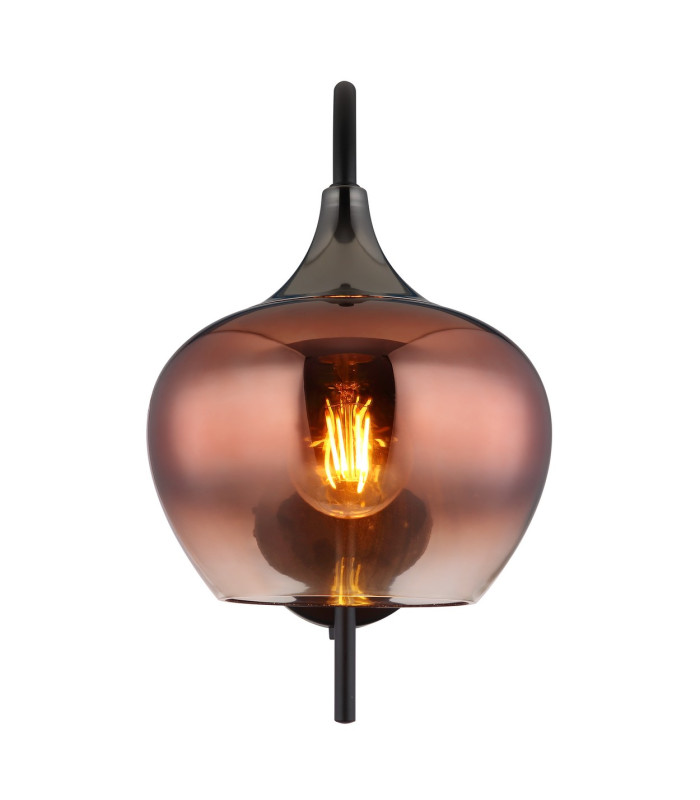 Maxy Dome Wall Lamp Matt Black Copper Glass Shade 1x E27-3