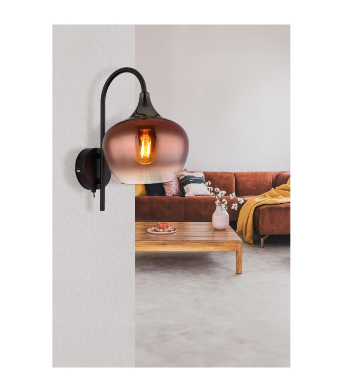 Maxy Dome Wall Lamp Matt Black Copper Glass Shade 1x E27-4