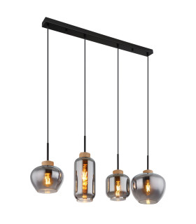 Matt Bar Pendant Ceiling Light Matt Black Smoke Glass Shade 4x E27-1