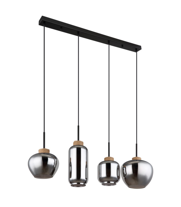 Matt Bar Pendant Ceiling Light Matt Black Smoke Glass Shade 4x E27-2