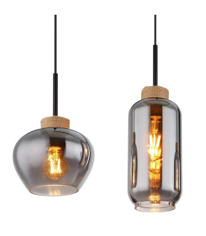 Matt Bar Pendant Ceiling Light Matt Black Smoke Glass Shade 4x E27-4