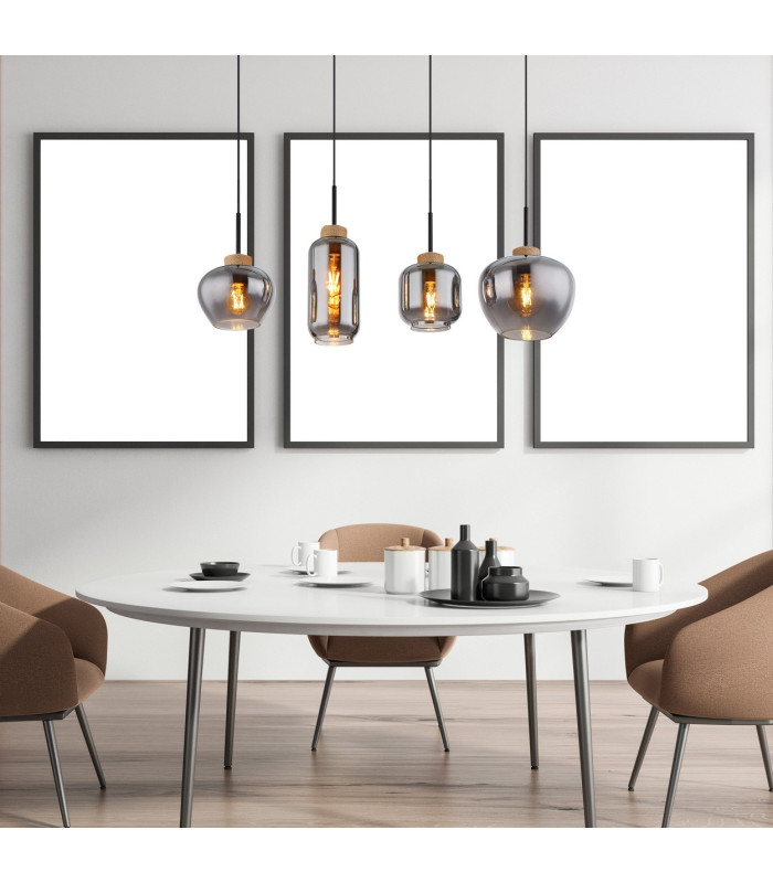 Matt Bar Pendant Ceiling Light Matt Black Smoke Glass Shade 4x E27-5