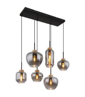 Matt Cluster Pendant Ceiling Light Matt Black Brown Smoke Glass Shade 6x E27-1
