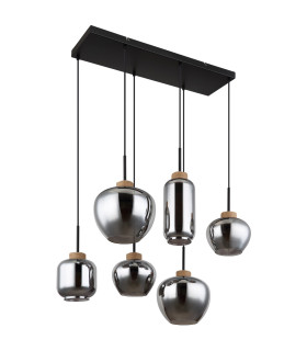 Matt Cluster Pendant Ceiling Light Matt Black Brown Smoke Glass Shade 6x E27-2