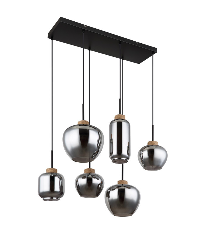 Matt Cluster Pendant Ceiling Light Matt Black Brown Smoke Glass Shade 6x E27-2