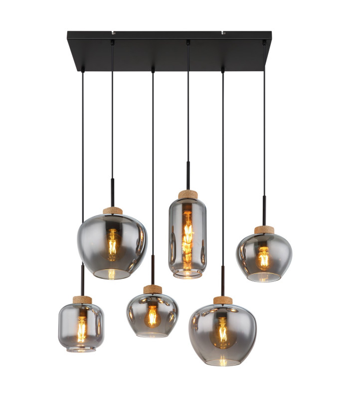 Matt Cluster Pendant Ceiling Light Matt Black Brown Smoke Glass Shade 6x E27-3