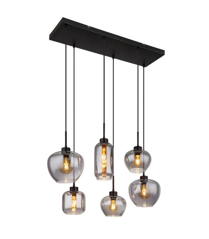 Matt Cluster Pendant Ceiling Light Matt Black Smoke Glass Shade 6x E27-1