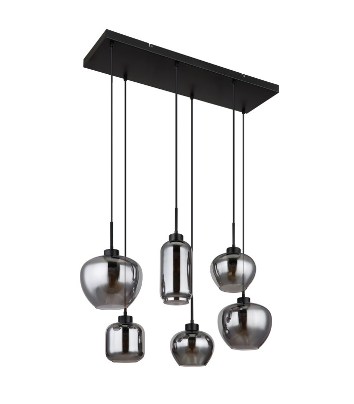 Matt Cluster Pendant Ceiling Light Matt Black Smoke Glass Shade 6x E27-2