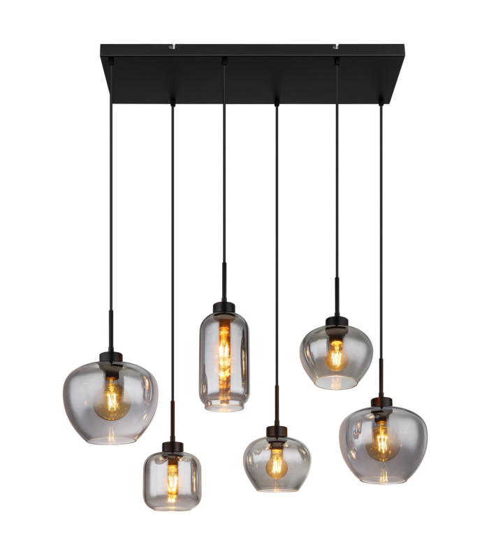 Matt Cluster Pendant Ceiling Light Matt Black Smoke Glass Shade 6x E27-3