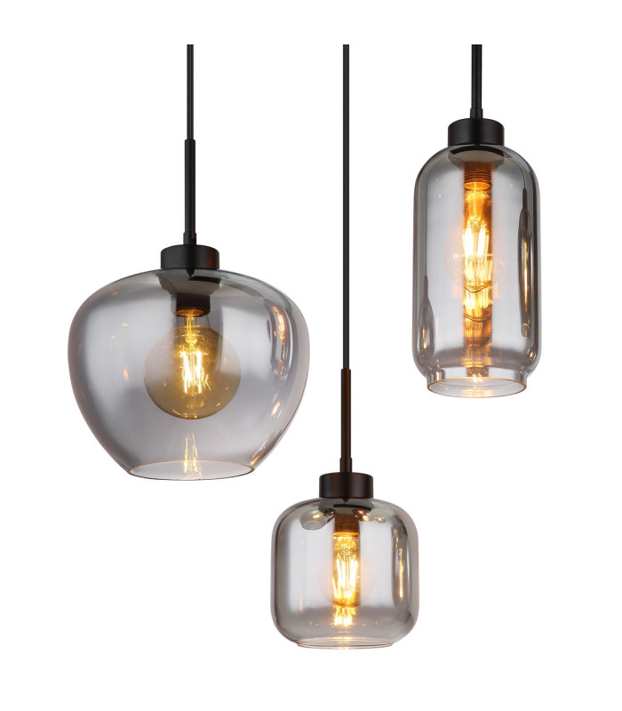 Matt Cluster Pendant Ceiling Light Matt Black Smoke Glass Shade 6x E27-4