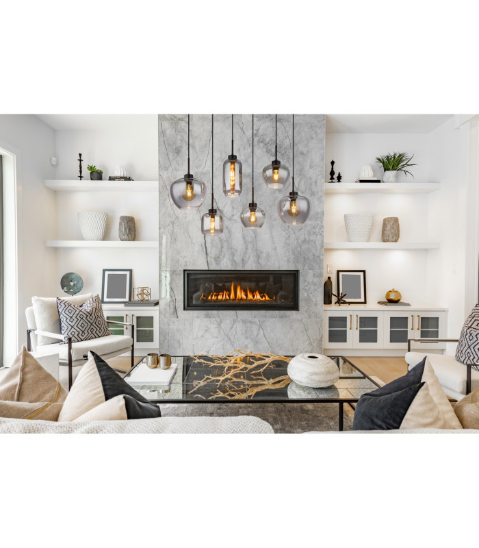 Matt Cluster Pendant Ceiling Light Matt Black Smoke Glass Shade 6x E27-5