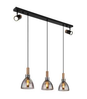 Mattea Bar Pendant Ceiling Light Matt Black Smoke Glass Shade 3x E27-1