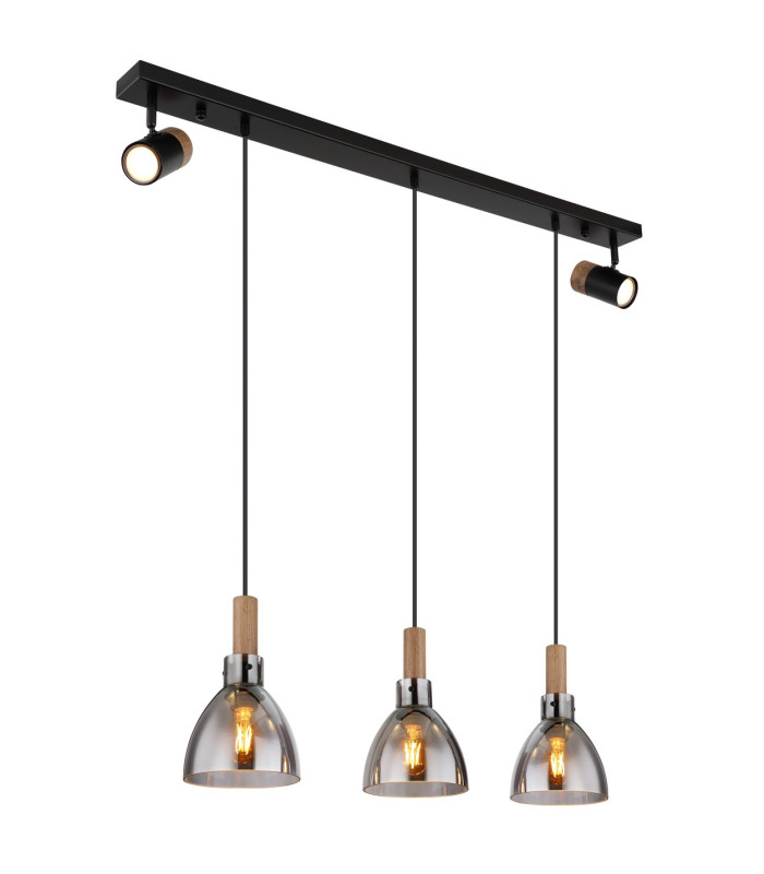 Mattea Bar Pendant Ceiling Light Matt Black Smoke Glass Shade 3x E27-1