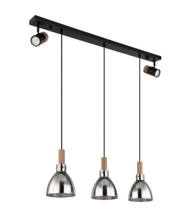 Mattea Bar Pendant Ceiling Light Matt Black Smoke Glass Shade 3x E27-2