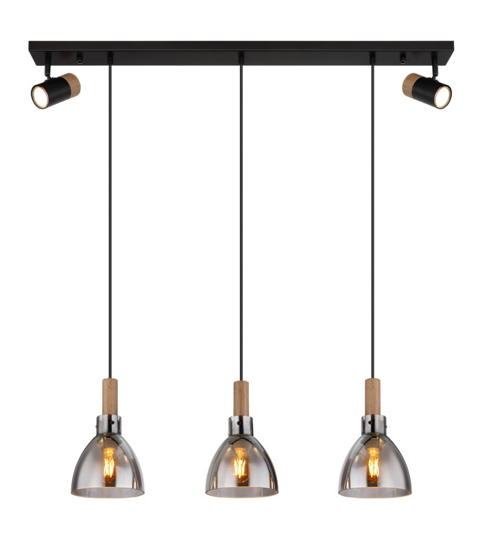 Mattea Bar Pendant Ceiling Light Matt Black Smoke Glass Shade 3x E27-3