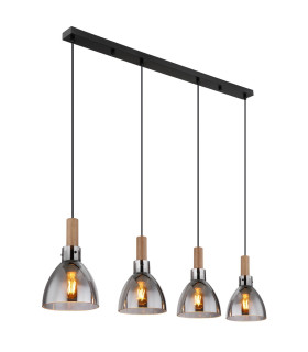 Mattea Bar Pendant Ceiling Light Matt Black Smoke Glass Shade 4x E27-1