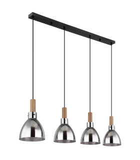 Mattea Bar Pendant Ceiling Light Matt Black Smoke Glass Shade 4x E27-2