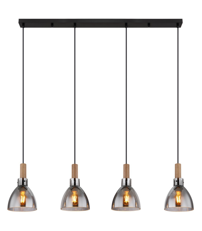 Mattea Bar Pendant Ceiling Light Matt Black Smoke Glass Shade 4x E27-3