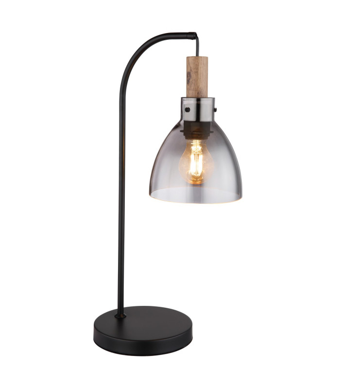 Mattea Bedside Table Lamp Matt Black Smoke Glass Shade 1x E27-1