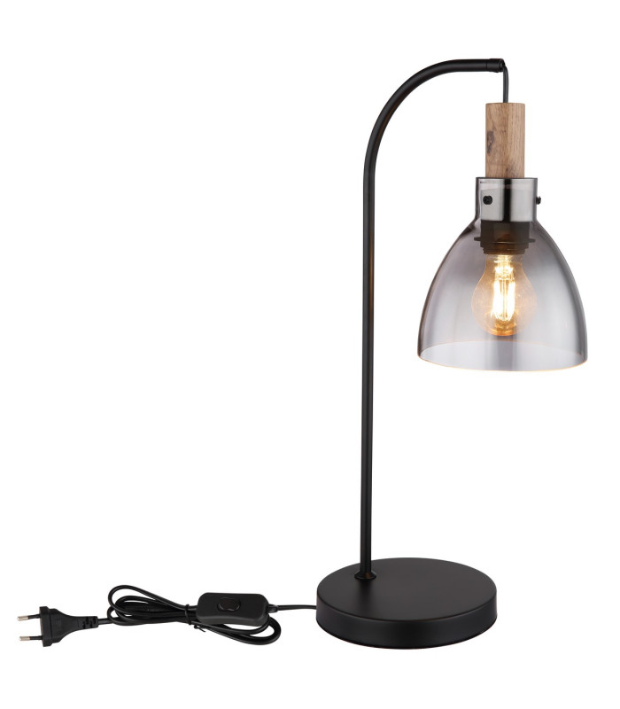 Mattea Bedside Table Lamp Matt Black Smoke Glass Shade 1x E27-3