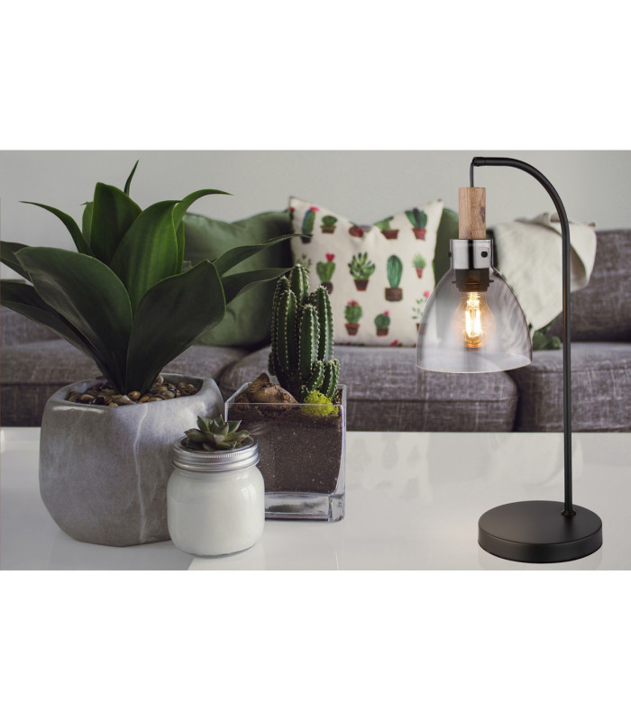 Mattea Bedside Table Lamp Matt Black Smoke Glass Shade 1x E27-4