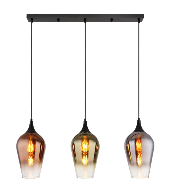 Lavus Bar Pendant Ceiling Light Matt Black Copper Glass Shade 3x E27-3