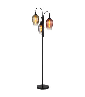 Lavus Multi Arm Floor Lamp Matt Black Glass Shade 3x E27-1