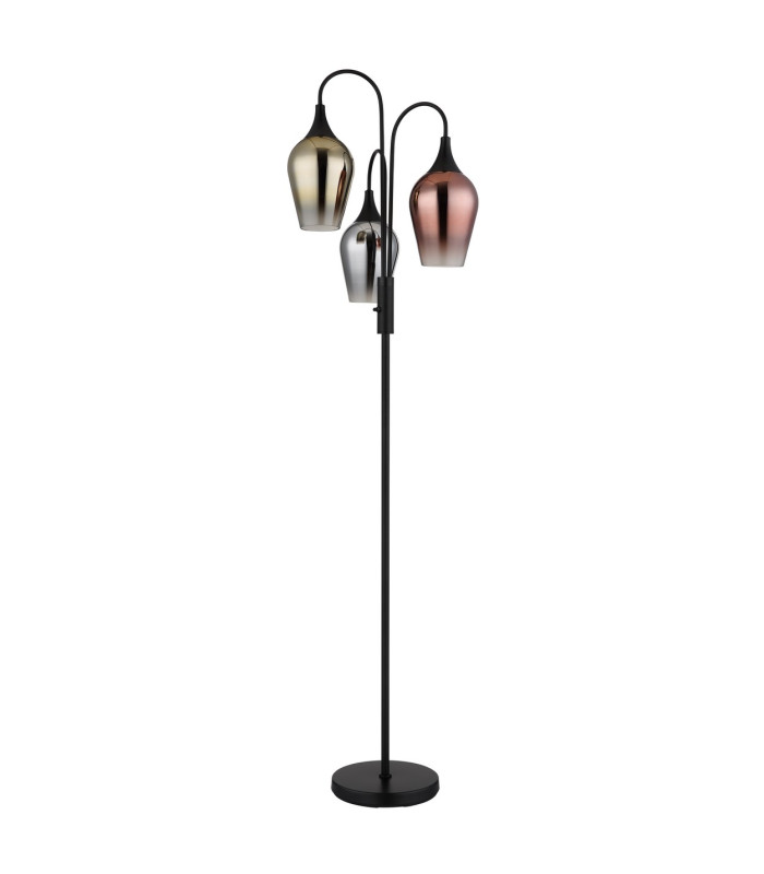 Lavus Multi Arm Floor Lamp Matt Black Glass Shade 3x E27-2