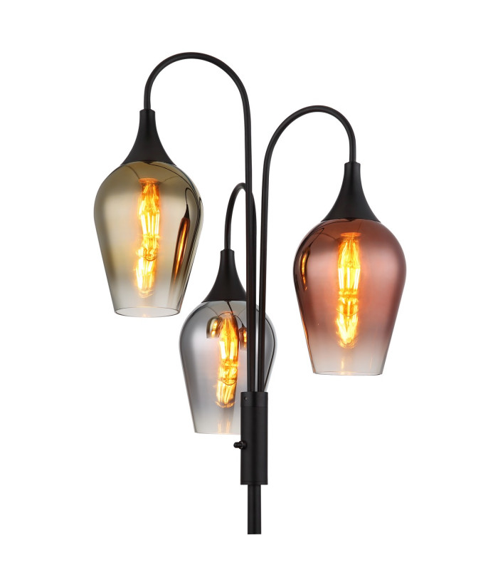Lavus Multi Arm Floor Lamp Matt Black Glass Shade 3x E27-3