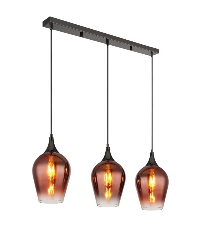 Lavus Bar Pendant Ceiling Light Gunmetal Red Glass Shade 3x E27-1
