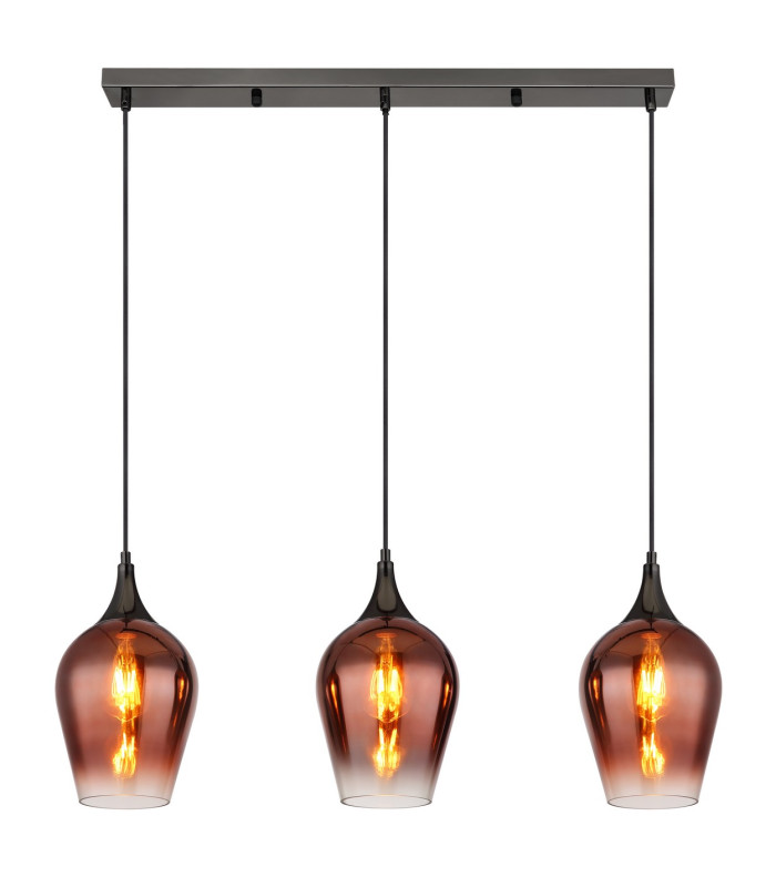 Lavus Bar Pendant Ceiling Light Gunmetal Red Glass Shade 3x E27-3