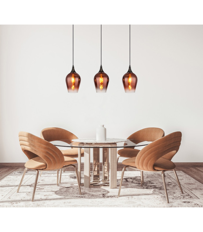 Lavus Bar Pendant Ceiling Light Gunmetal Red Glass Shade 3x E27-5