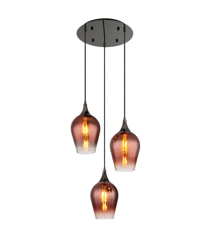 Lavus Cluster Pendant Ceiling Light Gunmetal Red Glass Shade 3x E27-1
