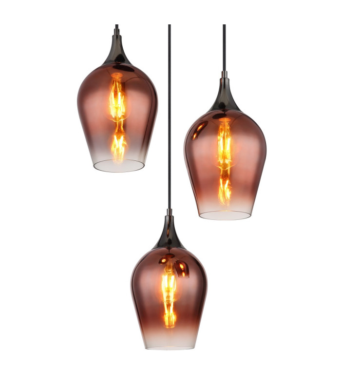 Lavus Cluster Pendant Ceiling Light Gunmetal Red Glass Shade 3x E27-3