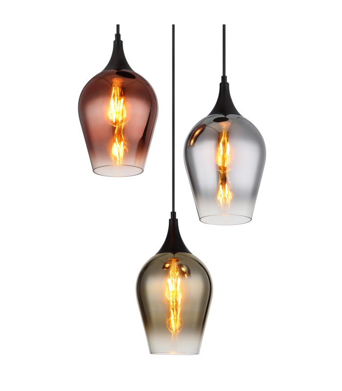 Lavus Cluster Pendant Ceiling Light Matt Black Glass Shade 3x E27-3