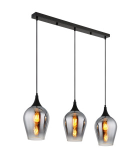 Lavus Bar Pendant Ceiling Light Matt Black Smoke Glass Shade 3x E27-1