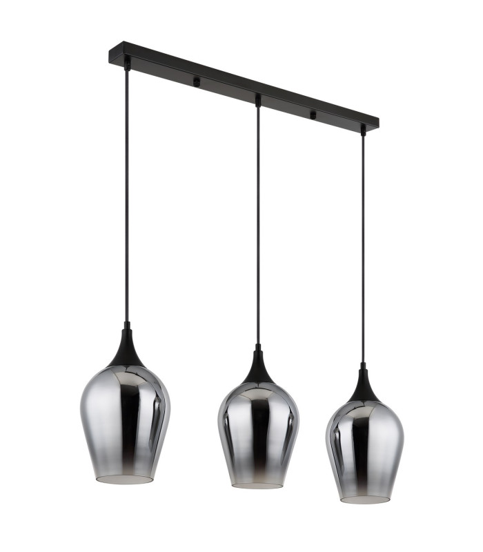 Lavus Bar Pendant Ceiling Light Matt Black Smoke Glass Shade 3x E27-2