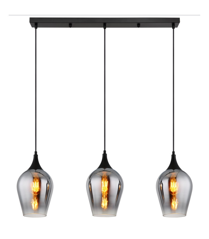 Lavus Bar Pendant Ceiling Light Matt Black Smoke Glass Shade 3x E27-3