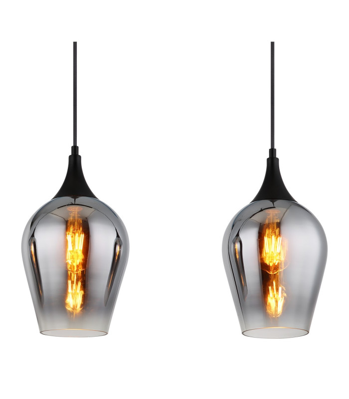 Lavus Bar Pendant Ceiling Light Matt Black Smoke Glass Shade 3x E27-4