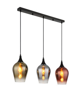Lavus Bar Pendant Ceiling Light Matt Black Glass Shade 3x E27-1