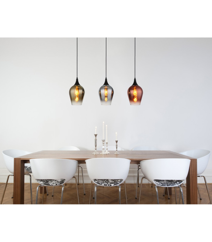 Lavus Bar Pendant Ceiling Light Matt Black Glass Shade 3x E27-5