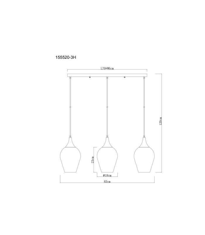 Lavus Bar Pendant Ceiling Light Matt Black Glass Shade 3x E27-6