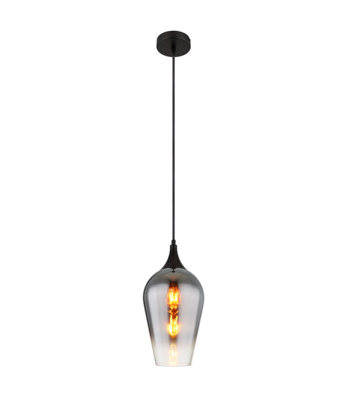 Lavus Dome Pendant Ceiling Light Matt Black Chromed Glass Shade 1x E27-1