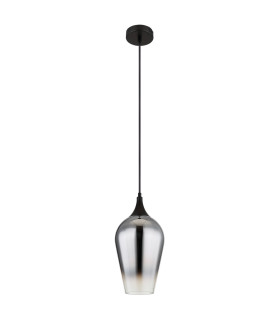 Lavus Dome Pendant Ceiling Light Matt Black Chromed Glass Shade 1x E27-2